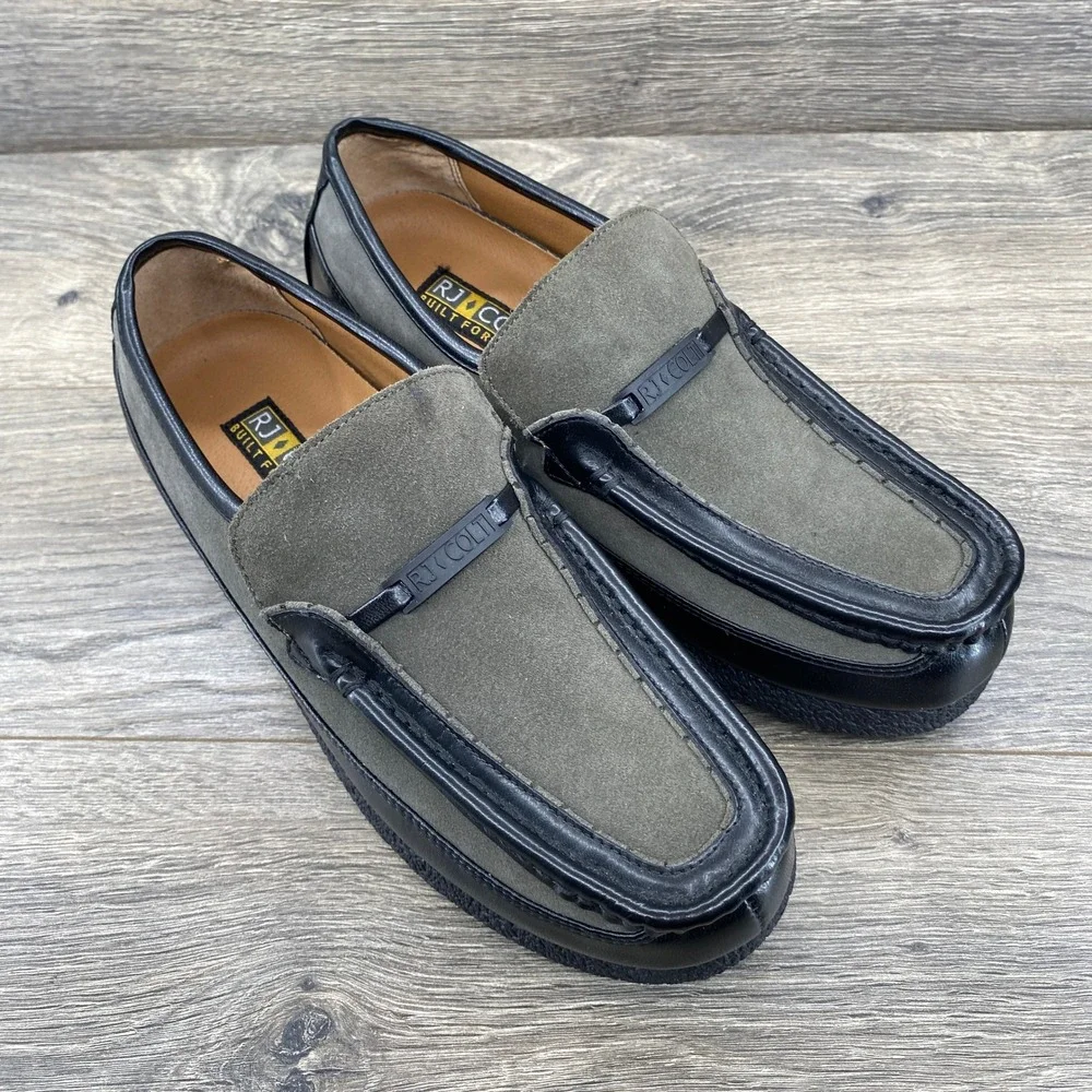 RJ Colt Nashville 20232 Mens 9M Olive Green Black Suede Leather Platform Loafers